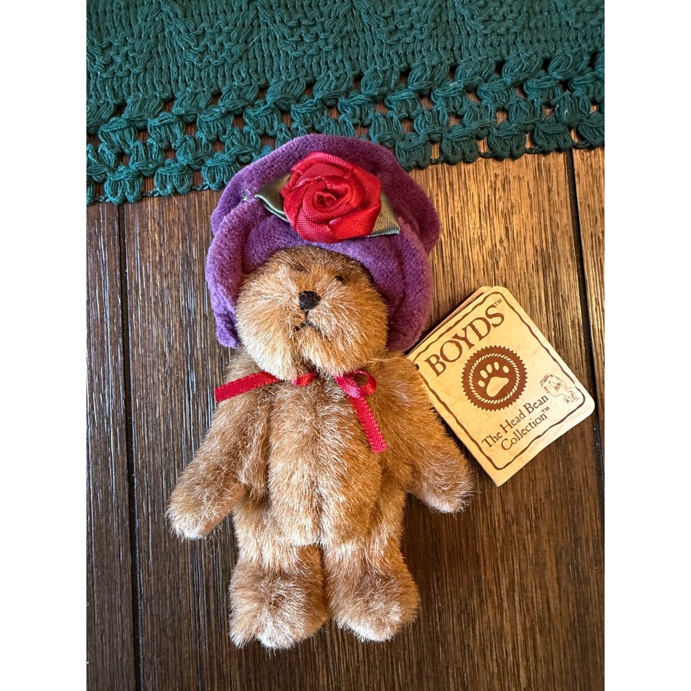 Boyds Bear Lissy The Head Bean Collection HB Heirloom Series Purple Hat Rose 6"